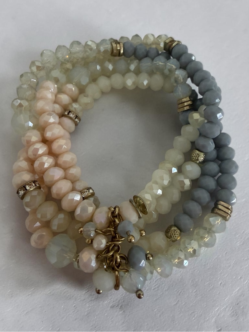 Multi-Strand Faceted Glass Bead Bracelet in Soft Pastels